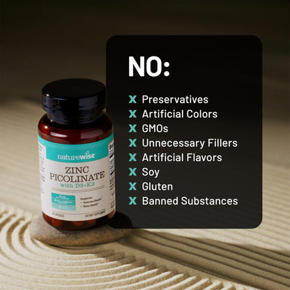 NatureWise Zinc Picolinate with D3 + K2 - Zinc Supplements for Men & Women + Vitamin D3 K2 - Supports Immune & Bone Health* - Non-GMO, Gluten Free, USA Manufactured - 60 Capsules [60 Day Supply]