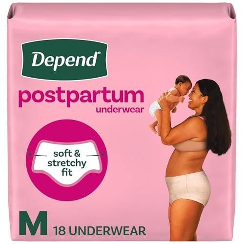 Depend Postpartum Underwear for Women, Adult Incontinence Underwear, Maximum Absorbency, Medium, 18 Count - görsel 1