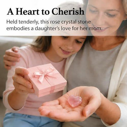 Nuyviare Crystal Gift for Mom, Rose Quartz Heart Keepsake, Mother Birthday Gift, from Daughter, Son, Pocket Crystal Gifts, Mother's Day Crystal for Mum, Sentimental Mother’s Day Keepsake (Mom)