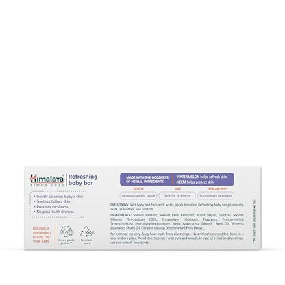 Himalaya Refreshing Baby Bar, Gentle Herbal Cleanser for Baby’s Delicate Skin, Soothes and Hydrates, No Post-Bath Dryness, Adds Freshness, Clinically Studied, 4.41 oz (125g) 3 Pack