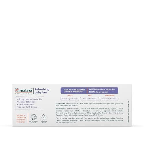 Himalaya Refreshing Baby Bar, Gentle Herbal Cleanser for Baby’s Delicate Skin, Soothes and Hydrates, No Post-Bath Dryness, Adds Freshness, Clinically Studied, 4.41 oz (125g) 3 Pack - görsel 5