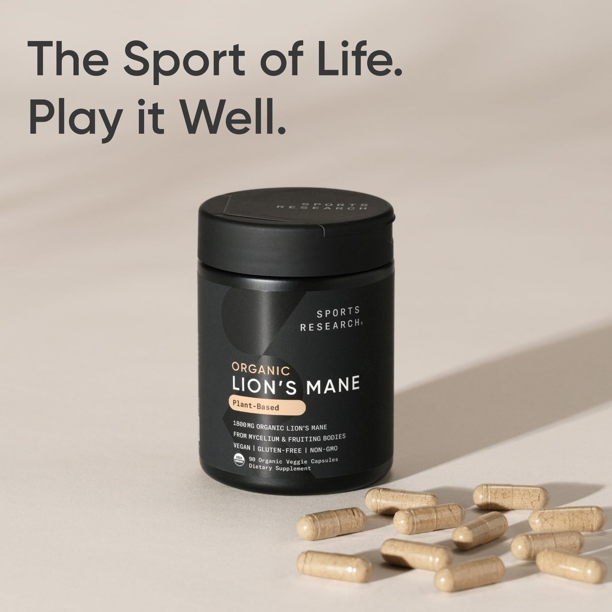 Sports Research® Organic Lion's Mane Mushroom Supplement 1800mg - Brain Health, Focus & Cognitive Supports - USDA Certified Organic · Non-GMO · Vegan - 90 Count Capsules - görsel 9