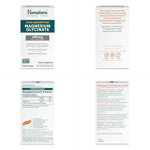 Himalaya Magnesium Glycinate, 60 Vegan Capsules, High Absorption Dietary Supplement for Muscle Function, Bone Health, and Relaxation, Chelated, Non-GMO, Gluten-Free, 200mg per 2 Capsule Serving - görsel 13