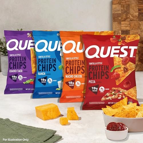 Quest Nutrition Tortilla Style Protein Chips, Salty Snack Variety Pack, Pizza, Loaded Taco, Nacho Cheese, Ranch, High Protein Snack, Low Carb, Gluten Free, 1.1 oz (Pack of 8) 2 each flavor - görsel 4