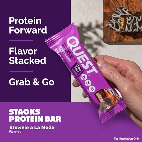 Quest Nutrition Stacks Protein Bars, Brownie a la Mode Flavor, 20g Protein, 3g Net Carbs, 1g Sugar, High Fiber, Low Sugar, Gluten Free, 12 Count - görsel 8