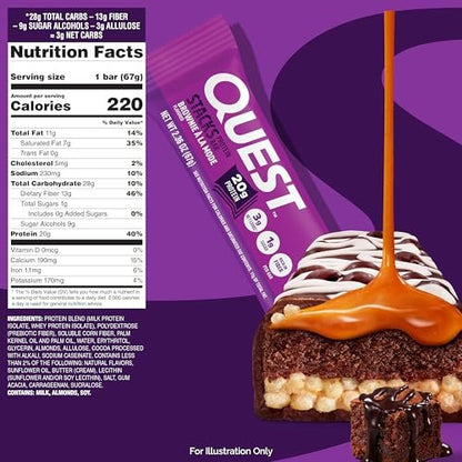 Quest Nutrition Stacks Protein Bars, Brownie a la Mode Flavor, 20g Protein, 3g Net Carbs, 1g Sugar, High Fiber, Low Sugar, Gluten Free, 12 Count