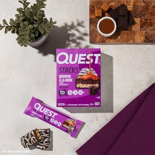 Quest Nutrition Stacks Protein Bars, Brownie a la Mode Flavor, 20g Protein, 3g Net Carbs, 1g Sugar, High Fiber, Low Sugar, Gluten Free, 12 Count - görsel 10