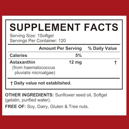 LTQXGT Astaxanthin Supplement – Natural Antioxidant Support – 12mg High Strength Softgels – Clean Formula, Gluten-Free, Easy to Swallow Capsules for Daily Wellness