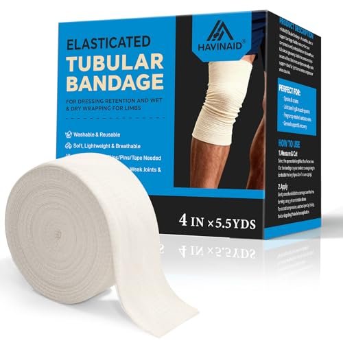 Latex-Free Elasticated Tubular Support Bandage with Stockinette Fabric, Breathable Tubular Compression Sleeve for Joint & Tissue Support on Arms, Knees, Legs (4" x 5.5 Yards) Size F - görsel 1