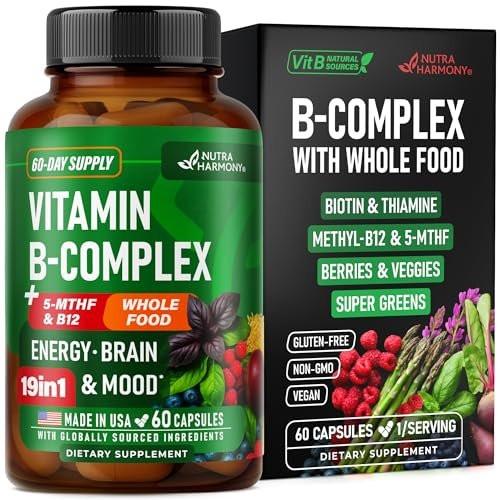 Vitamin B Complex - B1 | B2 | B3 | B5 | B6 | Biotin | B12 | 5-MTHF - Astragalus & Whole Food Blend - Energy, Metabolism & Brain - Vitamins B for Women & Men - Lab Tested - 60 Capsules, 60 Days Supply - görsel 1