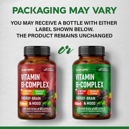 Vitamin B Complex - B1 | B2 | B3 | B5 | B6 | Biotin | B12 | 5-MTHF - Astragalus & Whole Food Blend - Energy, Metabolism & Brain - Vitamins B for Women & Men - Lab Tested - 60 Capsules, 60 Days Supply