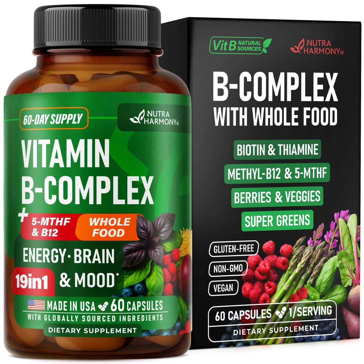 Vitamin B Complex - B1 | B2 | B3 | B5 | B6 | Biotin | B12 | 5-MTHF - Astragalus & Whole Food Blend - Energy, Metabolism & Brain - Vitamins B for Women & Men - Lab Tested - 60 Capsules, 60 Days Supply - görsel 3
