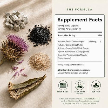 Zeolite Binder Detox – 8-in-1 Clinoptilolite Microplastics & Full Body Detox Cleanse with Activated Charcoal, NAC & Milk Thistle – Liver Cleanse & Repair, Gut Health for Adults – 60 Capsules