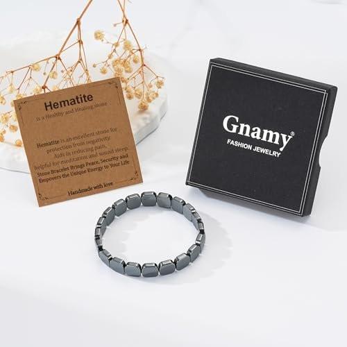 Gnamy Hematite Bracelet for Men, Gifts for Men Him Husband Boyfriend, Natural Hematite Stone Beaded Stretch Healing Bracelets Birthday Inspirational Jewelry Gifts for Man Male - görsel 5