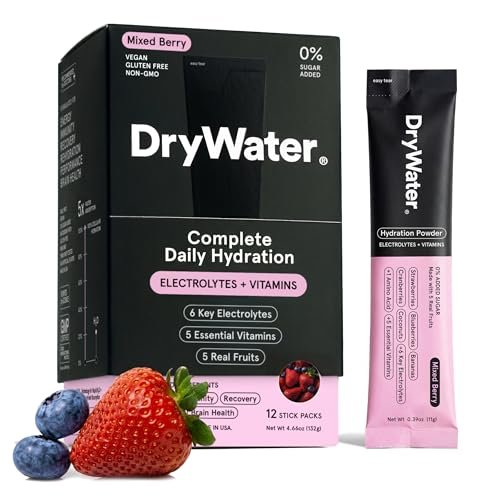 DryWater® Electrolyte + Vitamin Hydration Powder Packets – Mixed Berry, 1,000mg Potassium, Real Organic Fruit, NSF Certified for Sport, Nothing Artificial, No Added Sugar (12 Stick Packs) - görsel 17