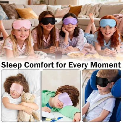 Silk Sleep Eye Mask for Kids, 100% Real Natural Pure Silk Sleeping Masks, Blindfold Sleep Eye Cover with Adjustable Strap, Soft & Lightweight Night Eyeshade for Boys Girls Teens (Pink)