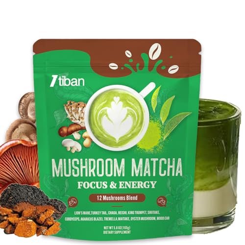 Mushroom Matcha with 12 Mushrooms with Lion's Mane, Chaga and Probiotics, Ceremonial Grade Matcha Powder for Focus, Digestion & Immunity - 30 Servings - görsel 2