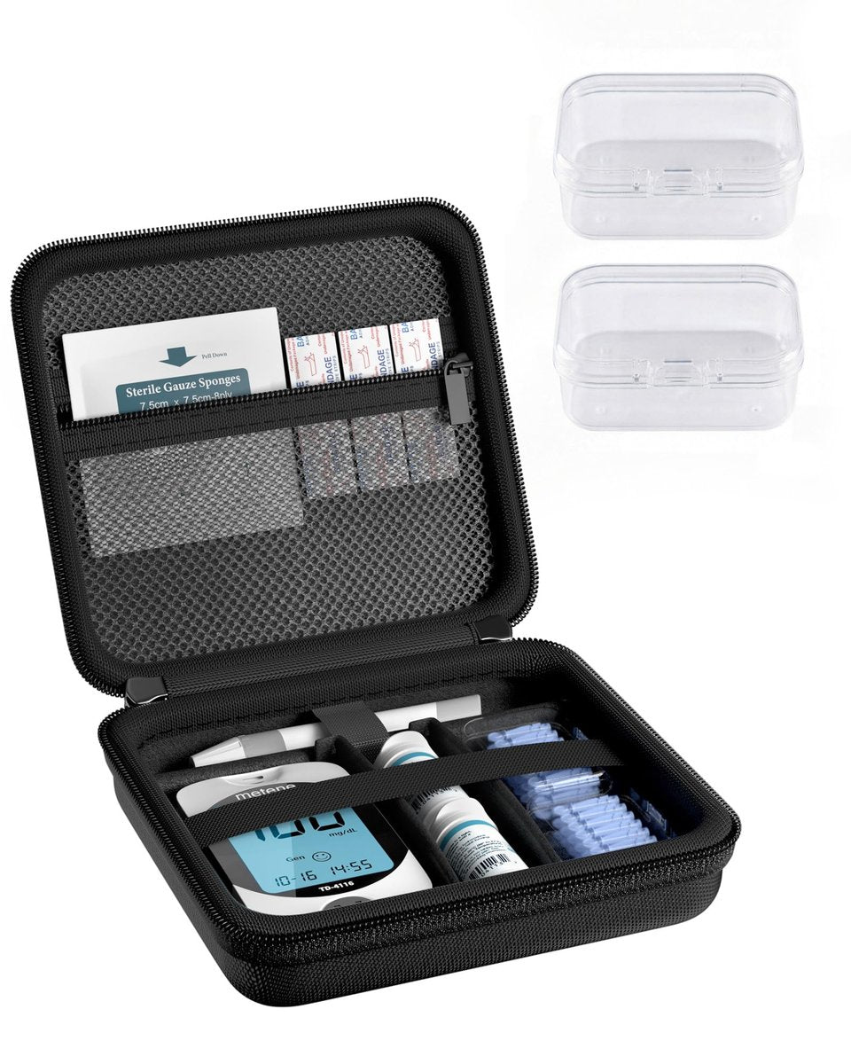 ProCase Diabetes Travel Case - Portable Diabetic Blood Sugar Test Kit Organizer, Protective Carrying Bag for Glucose Monitor, Test Strips, Lancets, Lancing Device & Alcohol Wipes with Small Boxes - Black - görsel 11