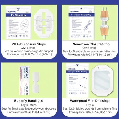 Wound Closure Strips for Skin, 40 Pack Stitchless Skin Closure Device, Alternative to Stitches for Cuts & Lacerations, Butterfly Bandages for Wound Closure, Waterproof & Breathable
