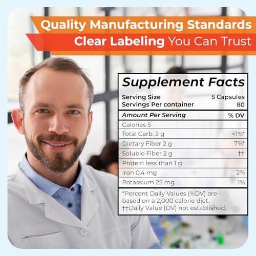 TIME-Cap Labs 400 Count Psyllium Husk Fiber Capsules - Gluten-Free, Soluble Fiber Supplement for Adults Digestive Regularity Support, Gentle Daily Fiber Support, Routine Use for Men & Women - görsel 5