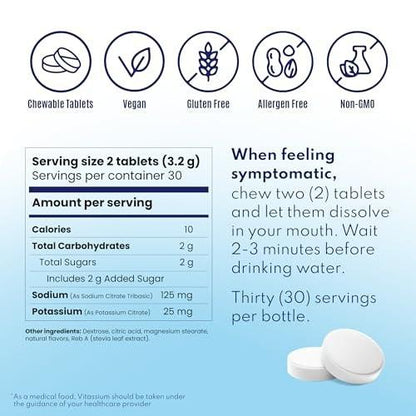 Vitassium FastChews, Chewable Electrolyte Tablets for Management of POTS and High Sodium Diets, Fast-Acting Sodium Tablets, Strawberry Lemonade, 60 Count