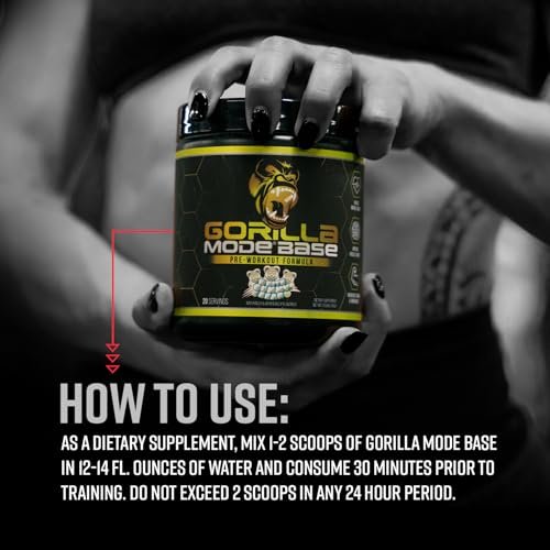 Gorilla Mode Base Pre Workout - Raises Nitric Oxide · Intense Focus & Drive · Endurance · Power - L-Citrulline, L-Tyrosine, Betaine, Alpha-GPC, Caffeine, Huperzine A - 234g (Mouthwatering Watermelon) - görsel 1