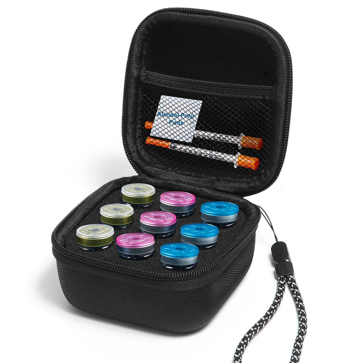 Ehpiern 9 Slots Peptide Case, Insulin Vial Protector Fridge Holder Storage Case for Diabetics Standard 10ml U-100 Vials, Insulin Vial Organizer Bag Insulin Carrying Case with Wrist Strap (Black) - görsel 14