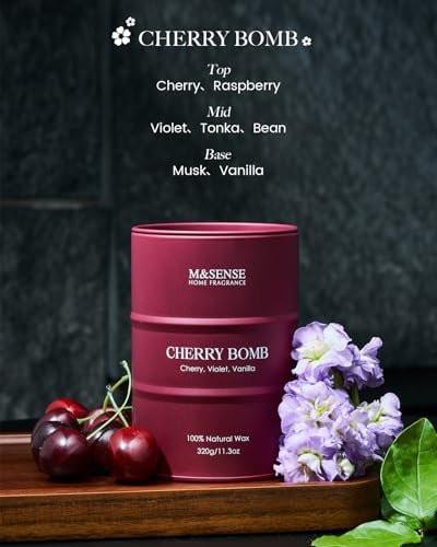 M&SENSE Cherry Bomb Scented Candles, Sweet Candle for Home Scented, Natural Soy Wax Cherry Blossom, Gifts for Women Mom, 11.3 oz 70 Hours Burn - görsel 10