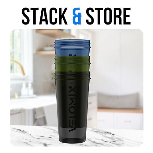 VELOMIX -3 PACK- 14 oz Protein Shaker Bottle for Protein Mixes - 1x Wire Whisk | Leak Proof Shaker Cups for Protein Shakes | Stackable Protein Shaker Bottle Pack | Dishwasher Safe - görsel 11