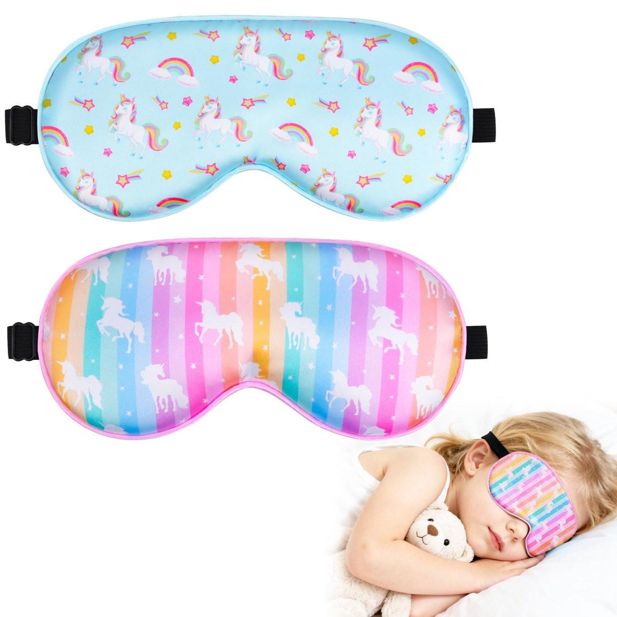 OlyPegic 2 Pcs Kids Sleep Mask Girls Silk Eye Mask Sleeping with Adjustable Strap Soft Lightweight Kids Eye Cover Mask Blindfold Shade Light Blocking Travel and Home Use Girls Teens Mermaid - görsel 3