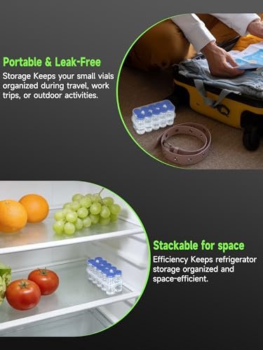 Leng Ke 10-Slot Peptide Case for Fridge, 10ml Vial Storage Case for Refrigerator, Transparent Box for 10ml Glass Vials, Secure 10ml Vial Holder for Diabetic Care