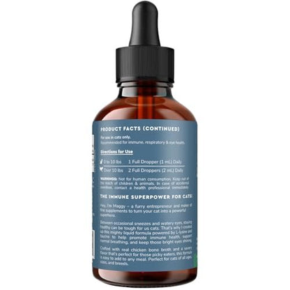 Premium L-Lysine Supplement for Cats – for Immune Support, Sneezing, Runny Nose, Watery Eyes & Nasal Health– 60ML Lysine for Feline Respiratory Support – Cat Lysine Drops with Taurine for Immunity