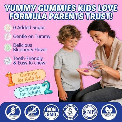 Focus Gummies for Kids & Adults, w/Magnesium Glycinate, Omega-3 DHA, Lion's Mane, L-Theanine, Methyl B12 & Vitamin D3, Brain Supplement Support Calm, Sleep, Attention, Concentration and Memory, 60Cts