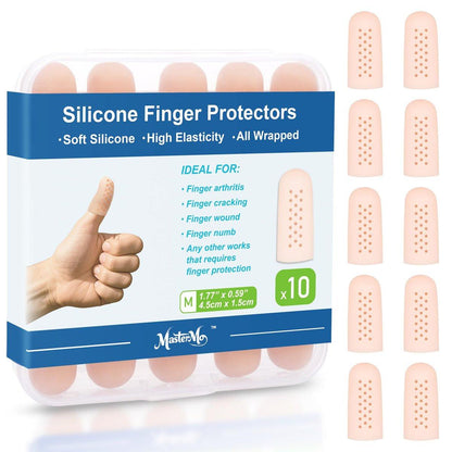 Gel Finger Cots Protectors with Air Holes, Silicone Fingers Covers Bandages Caps Sleeves for Fingertip Thumb Protection, Ideal for Trigger, Arthritis, Cracking, Blisters, Callus, Hangnail & Pain Relief (Nude, M(10))