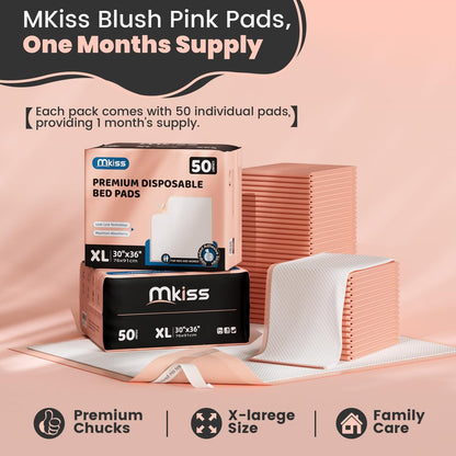MKISS Bed Pads with Adhesive Strip 30"x36", 50 Count, Thick Absorbent Incontinence Adults Underpads Disposable, Leakproof Pee Pads, Extra Large Pet Training Pads