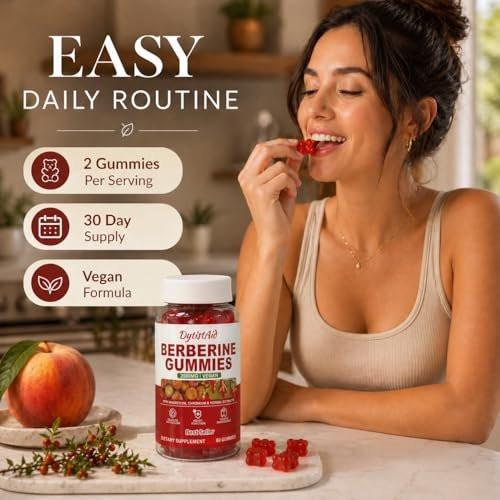 Berberine Gummies 2000mg (Berberine HCl) with Chromium 200mcg, High Potency Berberine HCl Supplement for Immune Support, ALA, Cinnamon & Turmeric, Sugar Free, Vegan, Peach Flavor, 60 Count - görsel 8