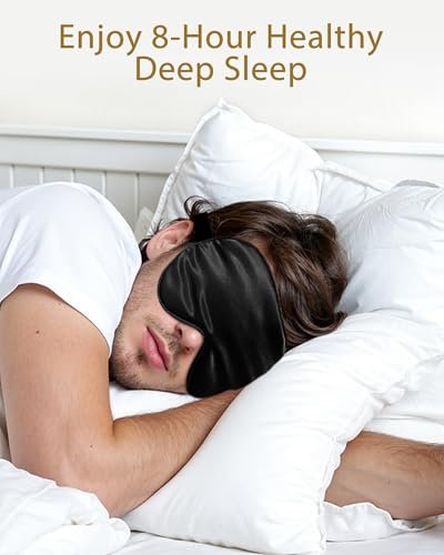 4 Pack Silky Sleep Masks for Women Men, JroyJoy 100% Blackout and Super Soft for Sleeping with Adjustable Strap, Satin Eye Mask for Side Sleeper, Travel Eye Covers (005 Black*2 pcs & Blue*2 pcs) - görsel 7