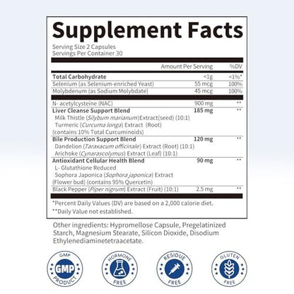 NAC Supplement 900 mg – Liver Cleanse Detox & Repair, Antioxidant & Cellular Health, Alcohol Defense Support – N-Acetyl Cysteine Capsules with Milk Thistle, Turmeric, Dandelion & Artichoke – 60 Count