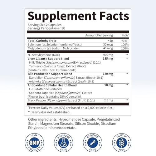 NAC Supplement 900 mg – Liver Cleanse Detox & Repair, Antioxidant & Cellular Health, Alcohol Defense Support – N-Acetyl Cysteine Capsules with Milk Thistle, Turmeric, Dandelion & Artichoke – 60 Count - görsel 12