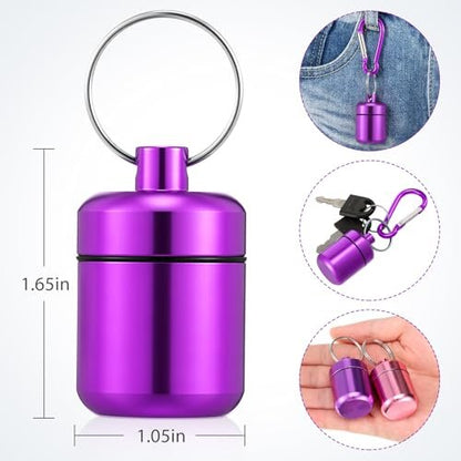 Hicarer 4 Pack Ear Plug Carrying Case, Waterproof Metal Ear Plug Holder with Keychain, Portable Small Pill Case Container for Earplugs, Jewelry, Pill Organizer for Travel or Sports (Pink, Purple)