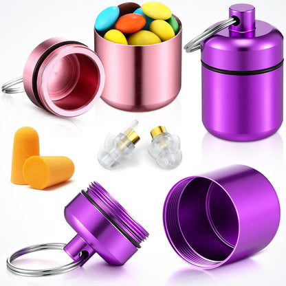 Hicarer 4 Pack Ear Plug Carrying Case, Waterproof Metal Ear Plug Holder with Keychain, Portable Small Pill Case Container for Earplugs, Jewelry, Pill Organizer for Travel or Sports (Pink, Purple)