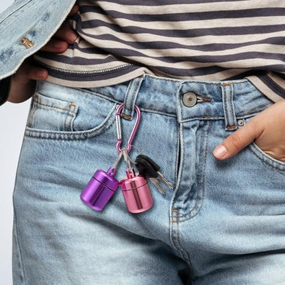 Hicarer 4 Pack Ear Plug Carrying Case, Waterproof Metal Ear Plug Holder with Keychain, Portable Small Pill Case Container for Earplugs, Jewelry, Pill Organizer for Travel or Sports (Pink, Purple)