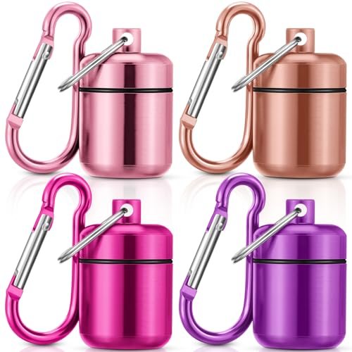 Hicarer 4 Pack Ear Plug Carrying Case, Waterproof Metal Ear Plug Holder with Keychain, Portable Small Pill Case Container for Earplugs, Jewelry, Pill Organizer for Travel or Sports (Pink, Purple) - görsel 2