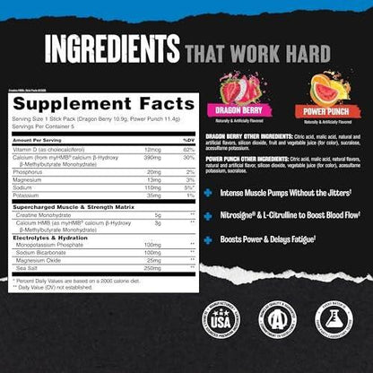 Animal Creatine HMB Powder – 3g myHMB + 5g Creatine with Electrolytes for Recovery & Daily Energy – Power Punch (3) and Dragon Berry (2) Stick Pack Samples, 5 Servings
