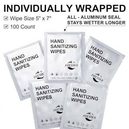 ARCHXX Cotton-Like Softness Hand Sanitizer Wipes, 200 Count, Antibacterial Hand Wipes Individually Wrapped, 70% Alcohol, Travel Size, Sanitizing for Home, Office & Outdoor, Aloe Vera Scent