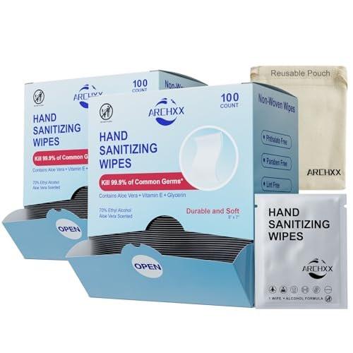 ARCHXX Cotton-Like Softness Hand Sanitizer Wipes, 200 Count, Antibacterial Hand Wipes Individually Wrapped, 70% Alcohol, Travel Size, Sanitizing for Home, Office & Outdoor, Aloe Vera Scent - görsel 14