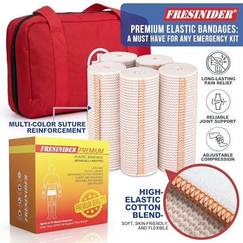 FRESINIDER Premium Elastic Bandage Wrap, 5 Pack 6" Cotton Compression Wrap with Hook & Loop Closure at Both Ends, Thigh, Shoulder & Leg Support, 5 ft Long (Stretches up to 15 ft), Sports & First Aid - görsel 5