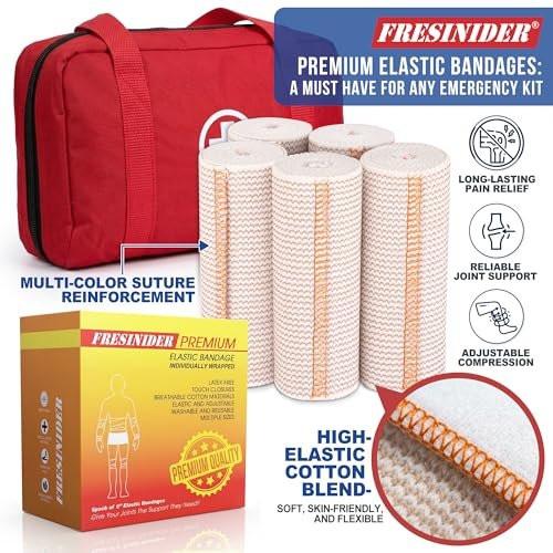 FRESINIDER Premium Elastic Bandage Wrap, 6 Pack 5" Cotton Compression Wrap with Hook & Loop Closure at Both Ends, Knee, Shoulder & Leg Support, 5 ft Long (Stretches up to 15 ft), Sports & First Aid - görsel 1