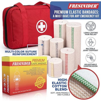 FRESINIDER Premium Elastic Bandage Wrap, 5 Pack 6" Cotton Compression Wrap with Hook & Loop Closure at Both Ends, Thigh, Shoulder & Leg Support, 5 ft Long (Stretches up to 15 ft), Sports & First Aid