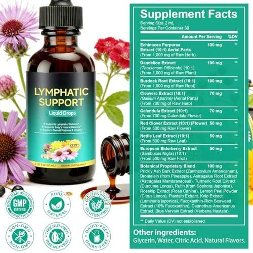 Lymphatic Drainage Drops, Support Supplement with Echinacea, Dandelion, Elderberry, Cleavers, Astragalus, Burdock & More, 2 FL OZ - Natural Lymphatic Cleanse & Immune Support - görsel 5